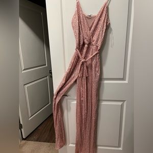 Can’t Hide The Shine Sequin Jumpsuit - Light Pink